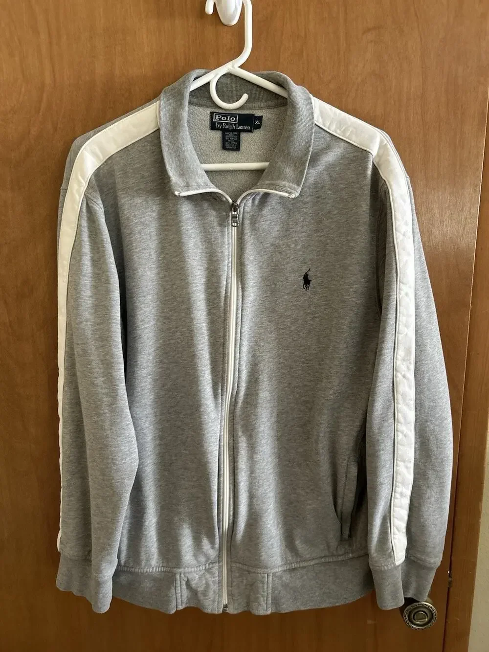 Polo Ralph Lauren Jacket Men's XL Grey Performance Full Zip Track Stripe Pony